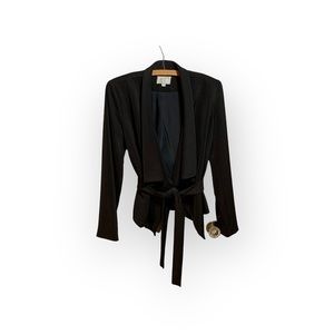 Alberto Makali Draped Belted Pinstripe Charcoal Black Jacket - Size 6